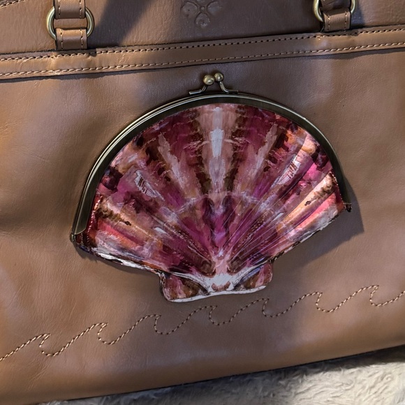 Patricia Nash Poppy tote bag women's tan leather Tooled Seashell Frame new $289 - Picture 12 of 16
